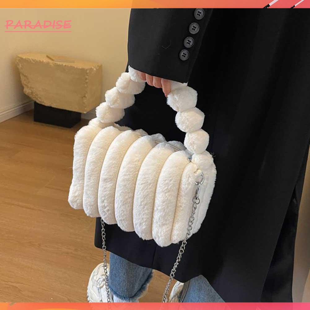 Túi Xách Đeo Vai Bằng Lông Giả Màu Trơn Đơn Giản Cho Nữ