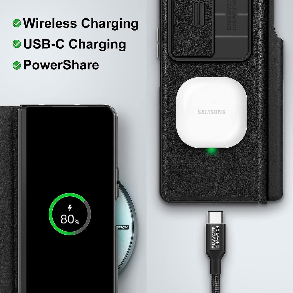 Case bao da chống sốc cho Samsung Galaxy Z Fold 4 trang bị nắp bảo vệ Camera và ngăn đựng S-Pen hiệu Nillkin Qin Pr