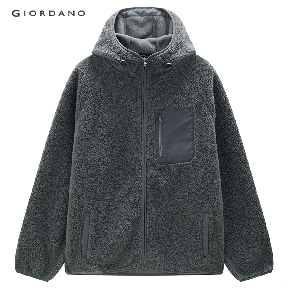 GIORDANO MEN Sherpa fleece loose hooded jacket 01073868