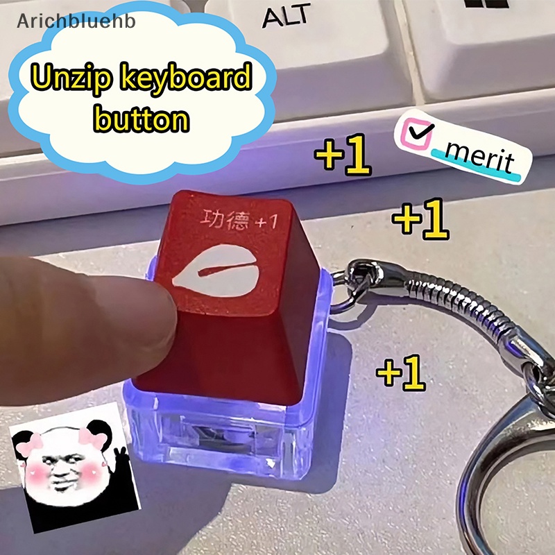 Merit + 1 muyu deion Móc Khóa Nút Bàn Phím Cơ Có Đèn led Giảm Căng Thẳng