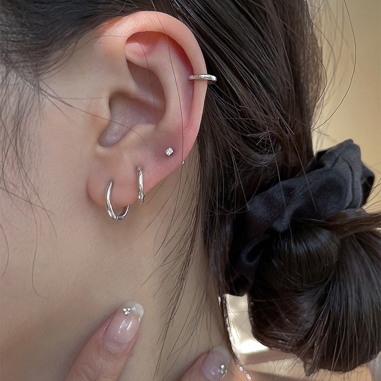 Bộ Khuyên Tai Dạng Vòng mini Bằng Bạc Không Gây Dị Ứng Cho Trẻ Em