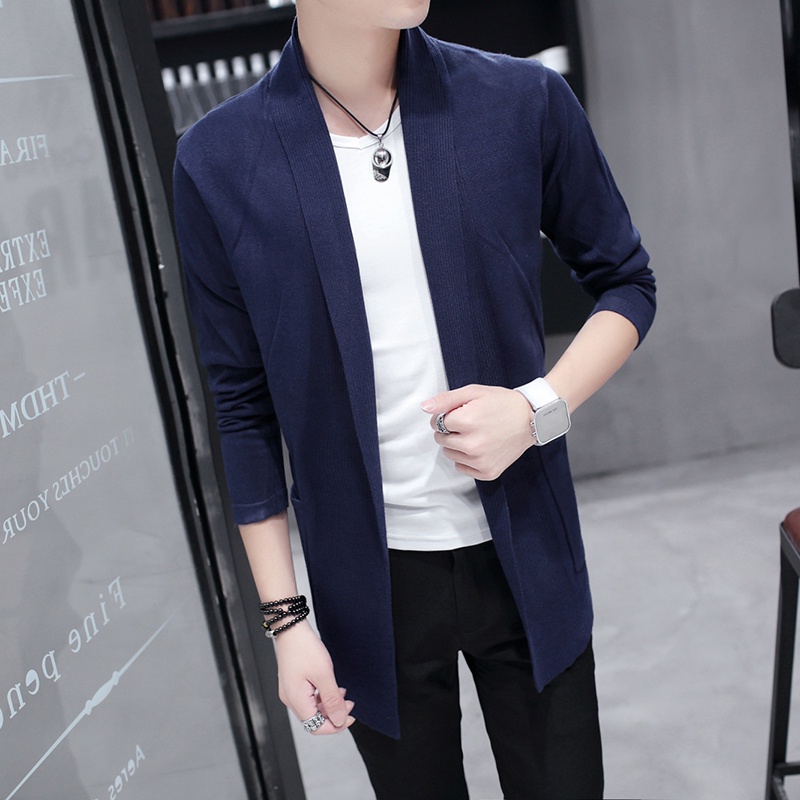 Áo Khoác Dệt Kim Tay Dài Màu Sắc Đơn Giản Phong Cách hong kong Thời Trang Cho Nam