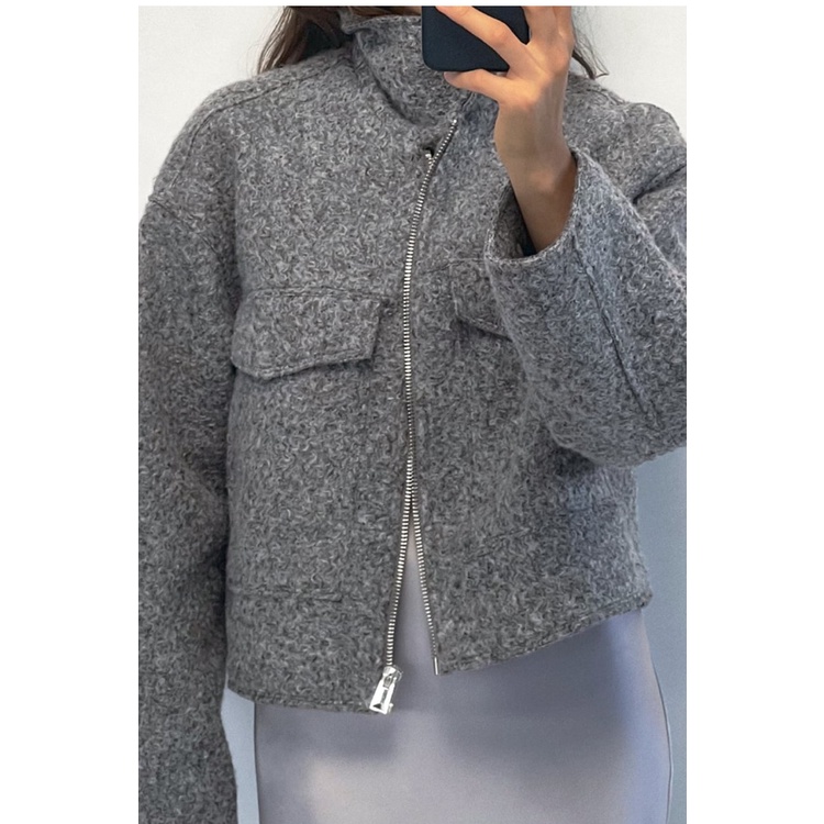 Zara Áo Khoác Da Dáng Ngắn Đính Hạt Cườm Phong Cách retro Mùa Thu 23 Thời Trang3046273 3046/273