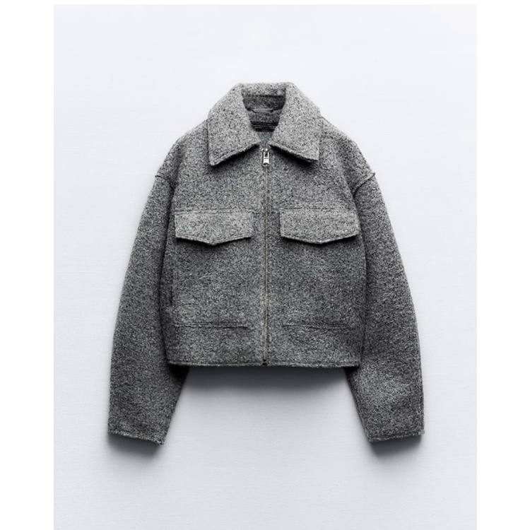 Zara Áo Khoác Da Dáng Ngắn Đính Hạt Cườm Phong Cách retro Mùa Thu 23 Thời Trang3046273 3046/273