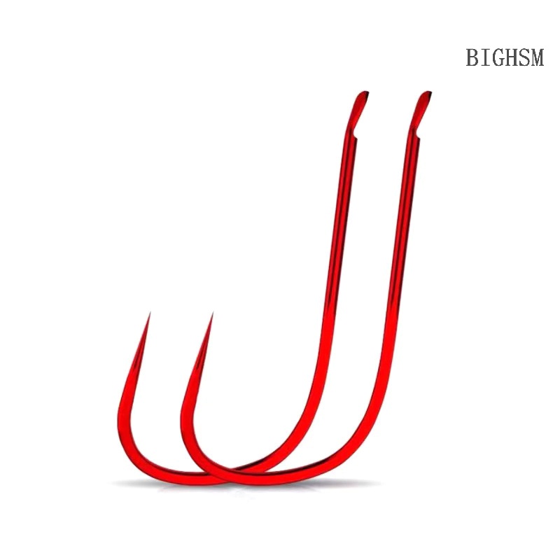 Bighsm Set 10 Lưỡi Câu Cá Bằng Thép carbon Màu Đỏ Sọc Trắng skk