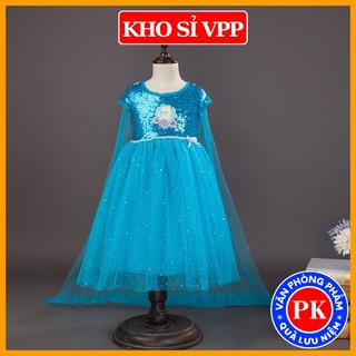 Váy đầm hóa trang elsa đính kim tuyến cho bé gái kèm tà dài E149