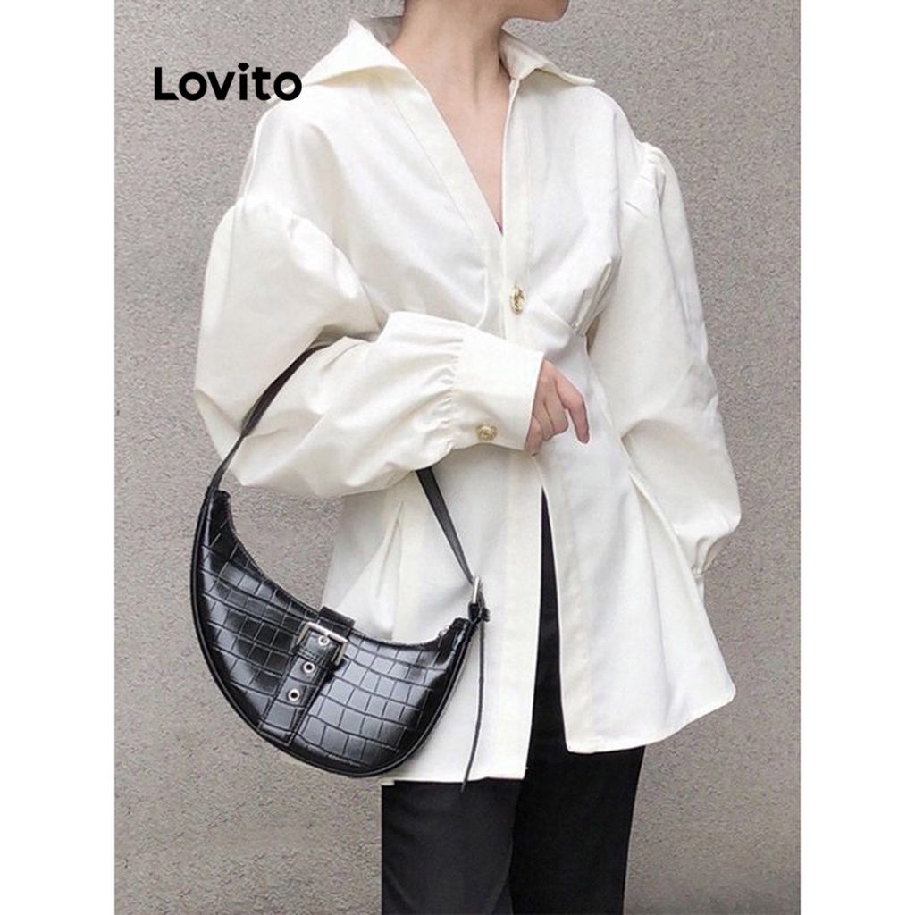 Lovito Áo Kiểu Thường Ngày Có Nút Phía Trước Có Xẻ Tà Phía Trước Dành Cho Nữ LNA34107