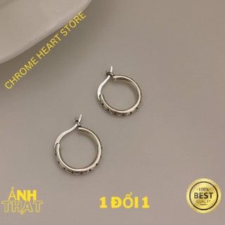 Bông tai unisex Chrome Heart tròn cross bạc fullbox - Chrome Heart Store