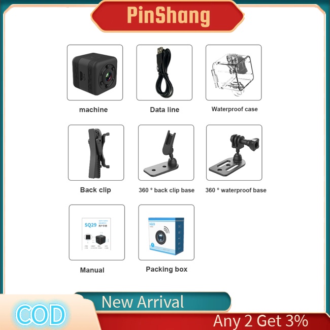 Pinshang camera mini sq29 Kết Nối wifi Chống Thấm Nước