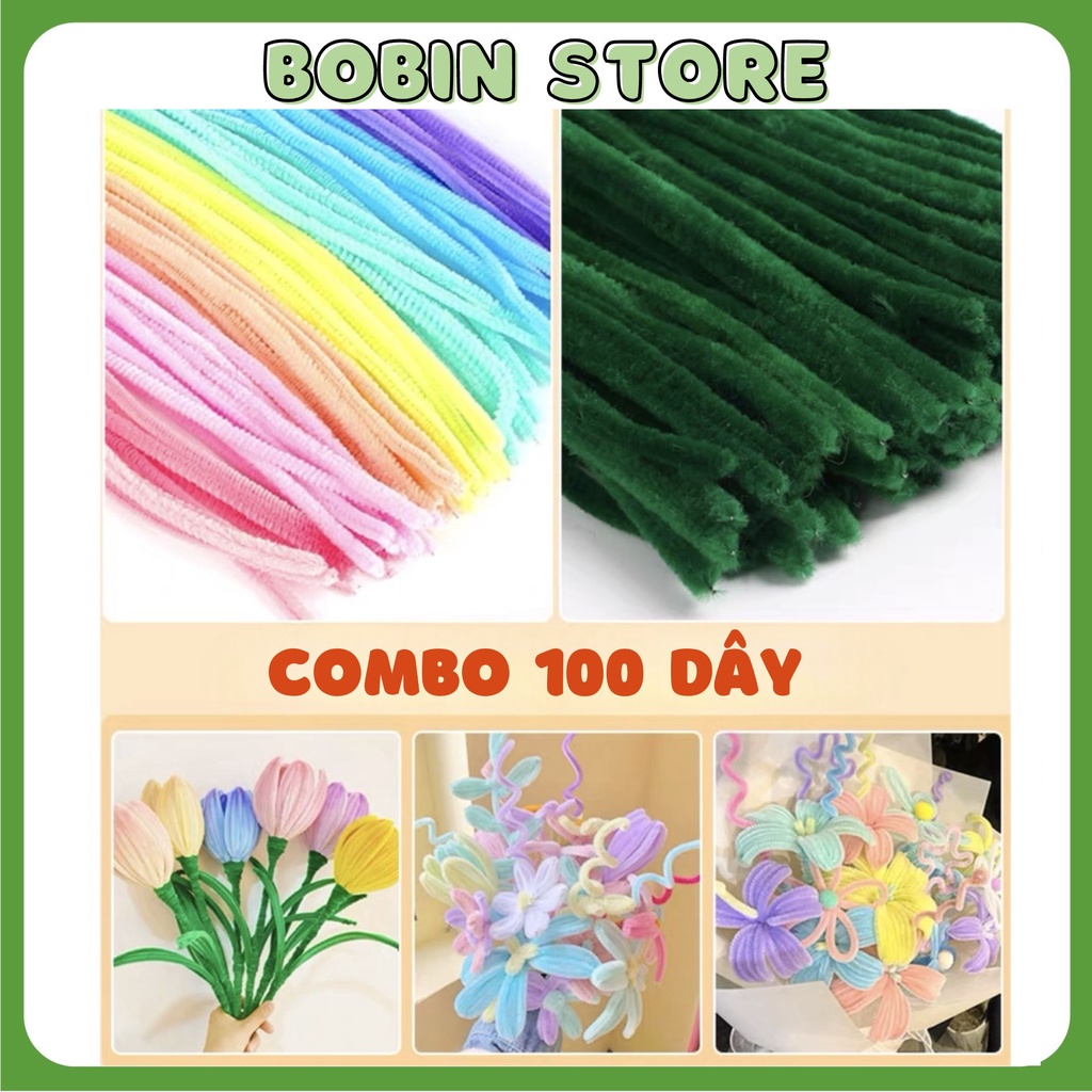 Kẽm Nhung Làm Hoa Bó 100 Cành, Kẽm Nhung Loại 1 Lông Dày Màu Pastel Sáng, Phù Hợp Làm Đồ Handmad