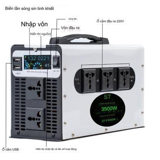 Bộ đổi điện Sin Chuẩn 12V-3500W-SOYER TECH -Bộ đổi điên 12V sang 220V Sin Chuẩn 12V- Mẫu mới  - STN-3500w