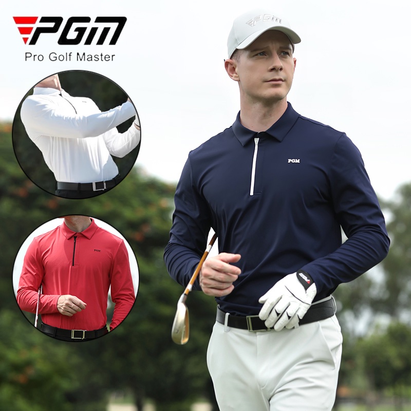 Pgm Áo Thun Thể Thao Đánh golf Tay Dài Phối Khóa Kéo Thoáng Khí Cho Nam