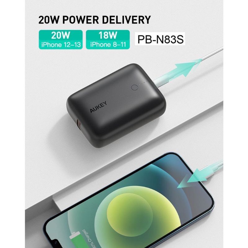 Pin Sạc Dự Phòng AUKEY Basix Mini PB-N83S 10000mAh- Sạc Nhanh Power Delivery 20W và Quick Charge 3.0 18W-Hàng Chính Hãng