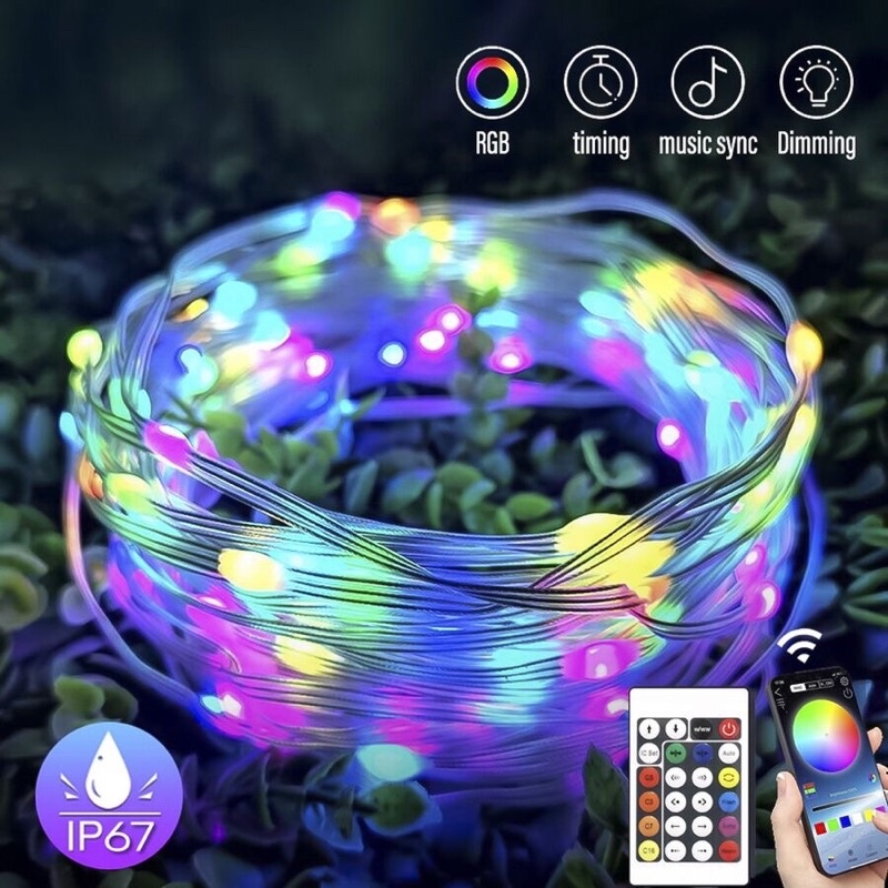 Cuộn nháy Led đuổi 10M Dây đèn RGB 5V nháy theo nhạc, chống nước chỉnh app điện thoại + điều Khiển