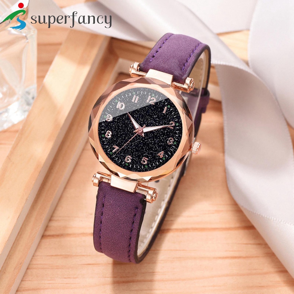 Đồng Hồ quartz Đính Đá Với Dây Đeo Da pu