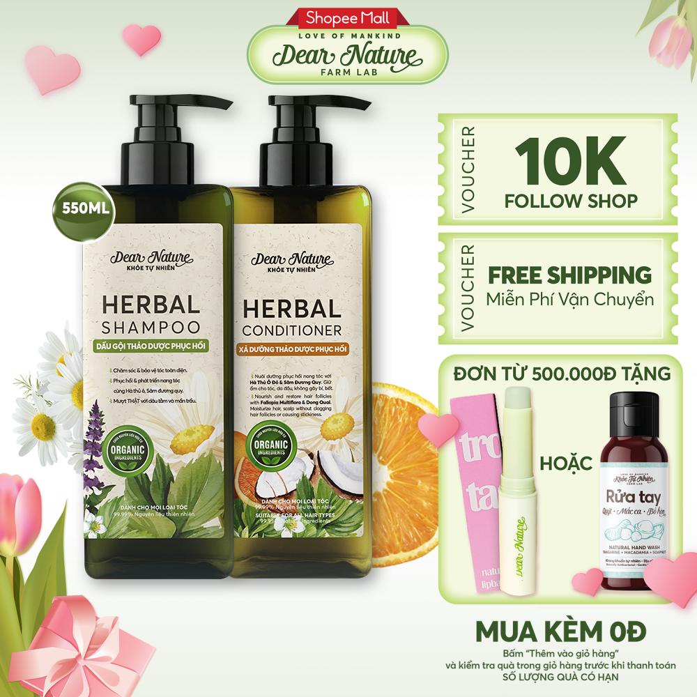 Cặp dầu gội xả thảo dược phục hồi phục hồi tóc Dear Nature Khỏe Tự Nhiên Herbal