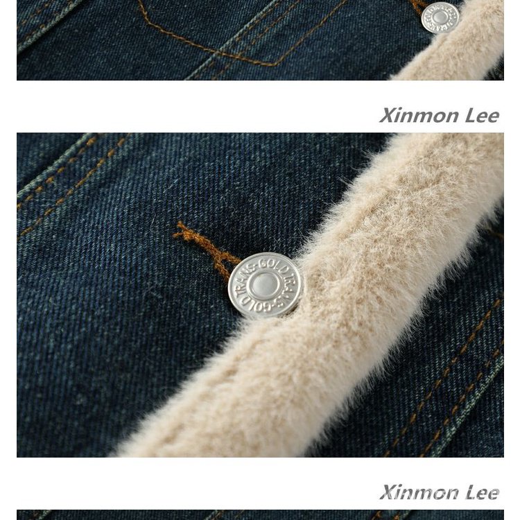 Áo Khoác denim Lót Lông Cừu Dày Dặn Phong Cách Hàn Quốc Dễ Phối Đồ Thời Trang Mùa Đông Cho Nữ