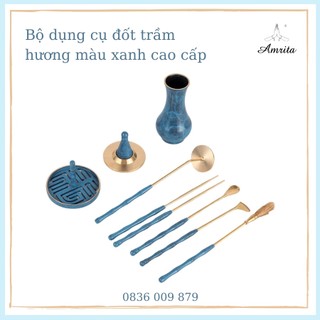 Dụng cụ đốt trầm bằng đồng xanh - Bộ dụng cụ đốt trầm hương, đốt trầm bột cao cấp - Dụng cụ khơi trầm - Amrita