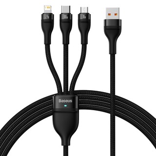 Cáp sạc nhanh 3 đầu baseus flash series ⅱ one-for-three fast charging data cable usb to m+l+c 100w