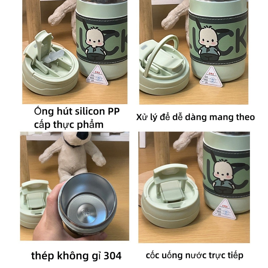 Bình Nước Giữ Nhiệt Bằng Thép Không Gỉ 304 Có Ống Hút Thông Minh, Tặng Sticker, Dây Đeo Miss 9 Official