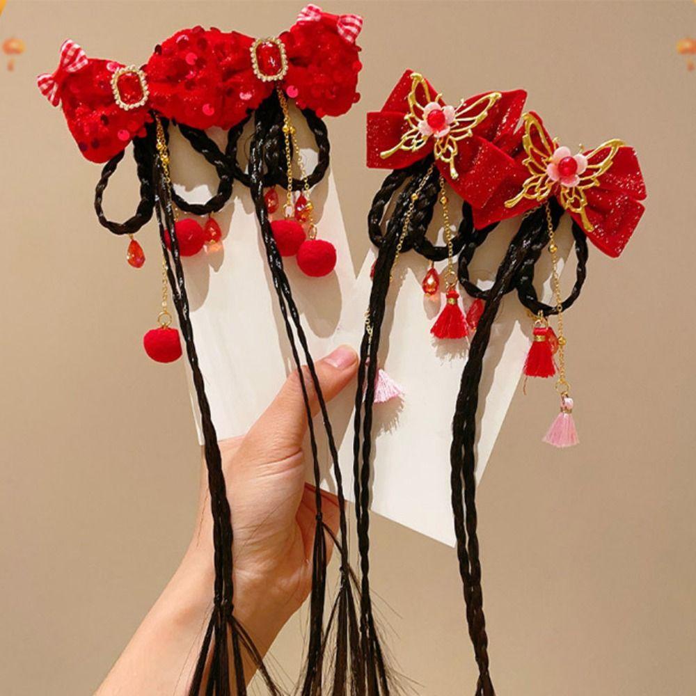 Moccho1 Kẹp Tóc Đính Nơ Tua Rua Phong Cách Trung Hoa Cổ Điển Cho Bé Gái