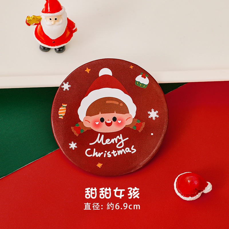 Gương Trang Điểm mini Hình Tròn Họa Tiết Hoạt Hình Phong Cách Giáng Sinh Dễ Thương