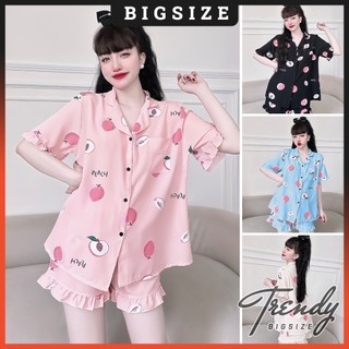 Đồ Bộ Đùi Bigsize Nữ Tay Ngắn, Đồ Ngủ Mặc Nhà Quần Cộc Phối Họa Tiết Dễ Thương Chất Lụa Trendy Big Size 50-100kg