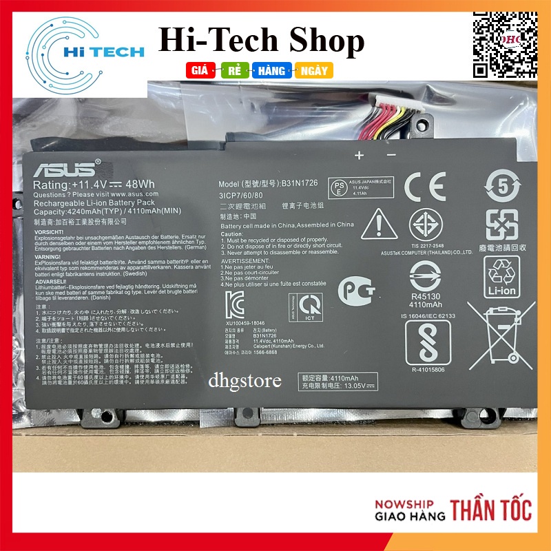 Pin laptop Asus Gaming FX504 FX504GD FX505 FX505GE FX506 FX506LI FX506HC FX706H FX706HC B31N1726 48W