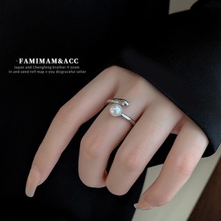 Nhẫn hở mạ bạc hình rắn đính ngọc trai thời trang