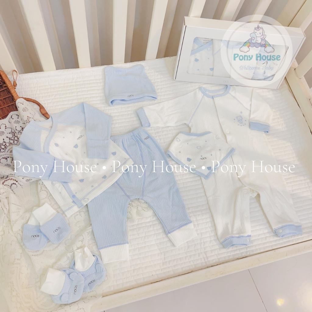 Set Đồ Sơ Sinh Nous 6 Chi Tiết Bộ Quần Áo, Body Dài, Mũ, Yếm, Bao Tay, Bao Chân Cho Bé Sơ Sinh Set Quà Tặng Kèm Hộp Nous