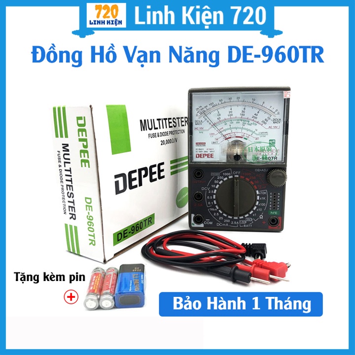 Đồng hồ đo điện tử đa năng MULTITESTER DE 960TR hiển thị kim, đo điện áp, dòng điện có tặng kèm pin 9V
