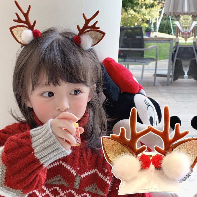 Kẹp Tóc Hình Sừng Tuần Lộc Giáng Sinh Dễ Thương Cho Bé Gái