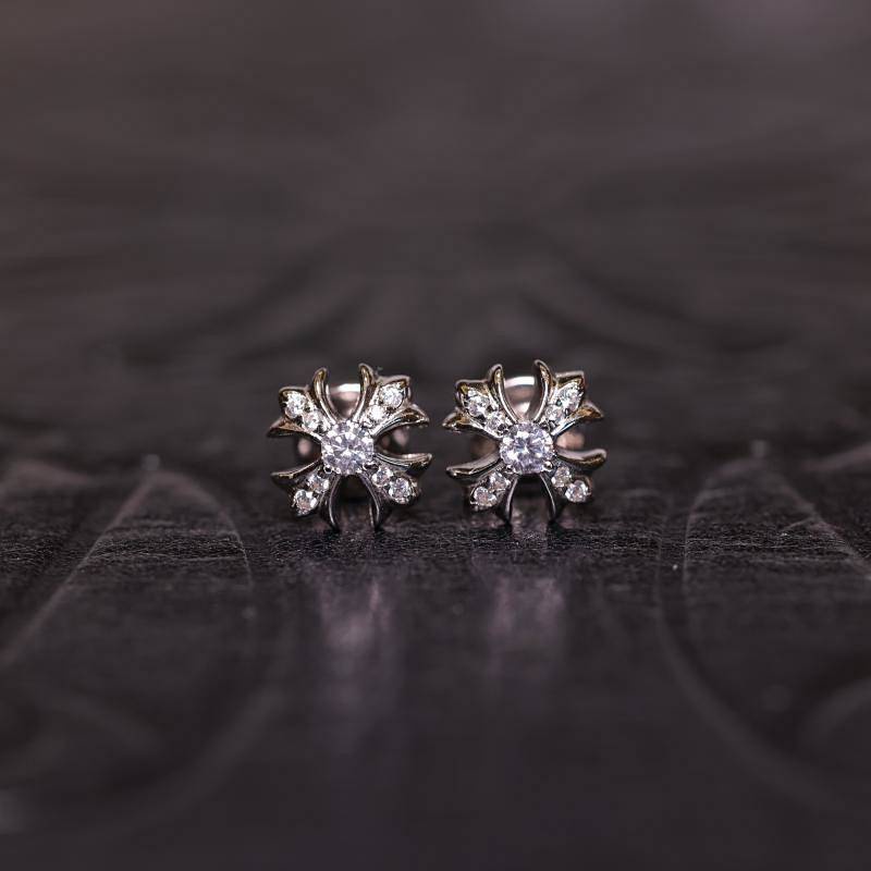 Stud Earrings Ch Style Small Size Cross Diamond Full-Jeweled Stud Earrings Square Cross 925 Silver H
