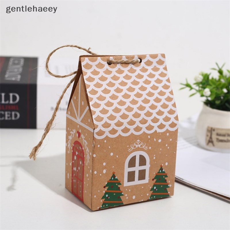 Gent Set 10 Hộp Giấy kraft Hình Ngôi Nhà Có Dây Treo Đựng Kẹo Trang Trí Cây Thông Noel
