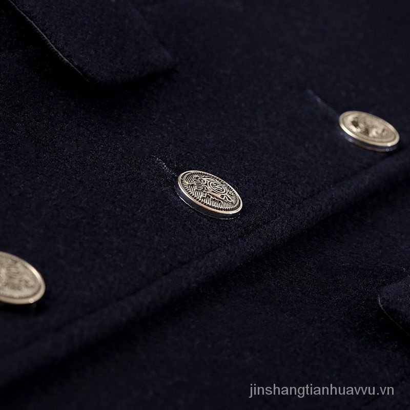 Áo Choàng Len Hai Mảnh Dáng Dài Màu Xanh navy Phong Cách Âu Mỹ Thời Trang Mùa Đông Mới Cho Nữ