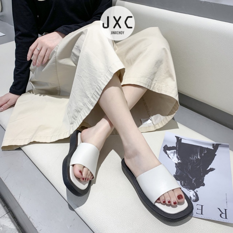 JINxCHOYDép quai ngang đế bằng mũi vuông thời trang xinh xắn dành cho nữ