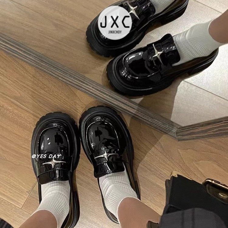 JINxCHOYGiày Lười Da pu Mũi Tròn Phong Cách Anh Quốc Thời Trang Cho Nữgiày búp bê nữ dép nữ