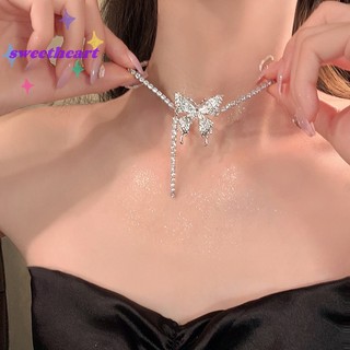 Vòng cổ mặt bướm đính đá pha lê lấp lánh thanh lịch thời trang cho nữ
