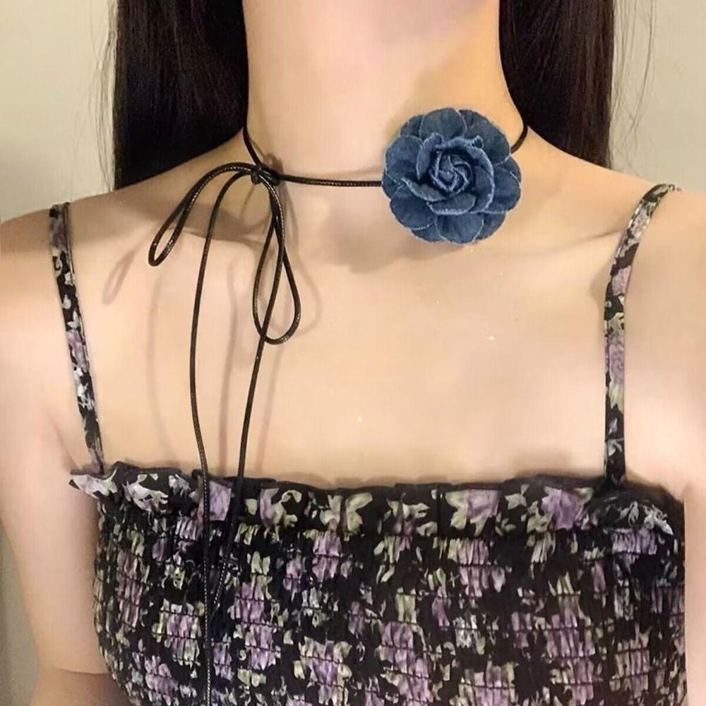 Vòng Cổ choker Dây Dài Mặt Hình Hoa Hồng Tùy Chỉnh Kích Thước 1 Kiểu Pháp Thanh Lịch Cho Nữ