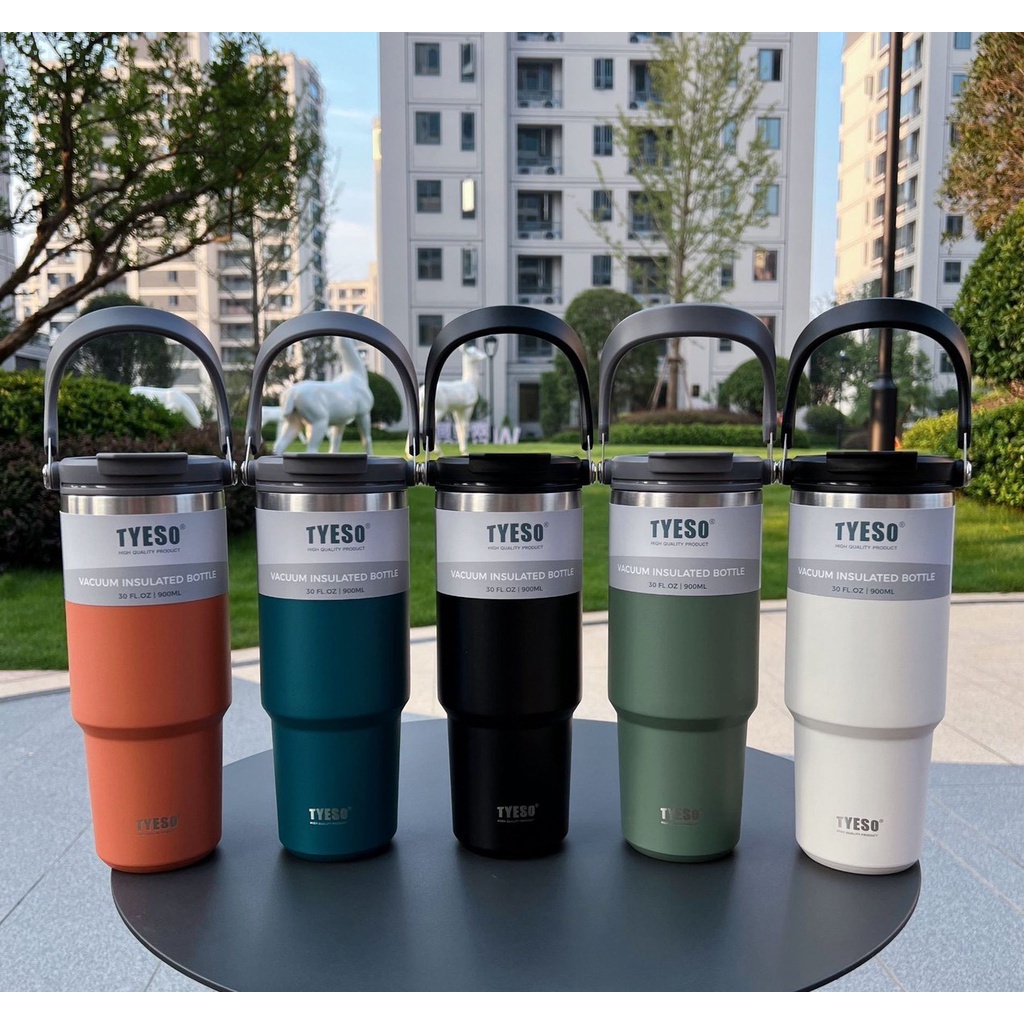 Ly Giữ nhiệt TYESO Kèm Quai Xách, Có Ống Hút Tiện Lợi, Bình Nước Inox 304 Chống Rỉ Dung tích 600ML - 900ml