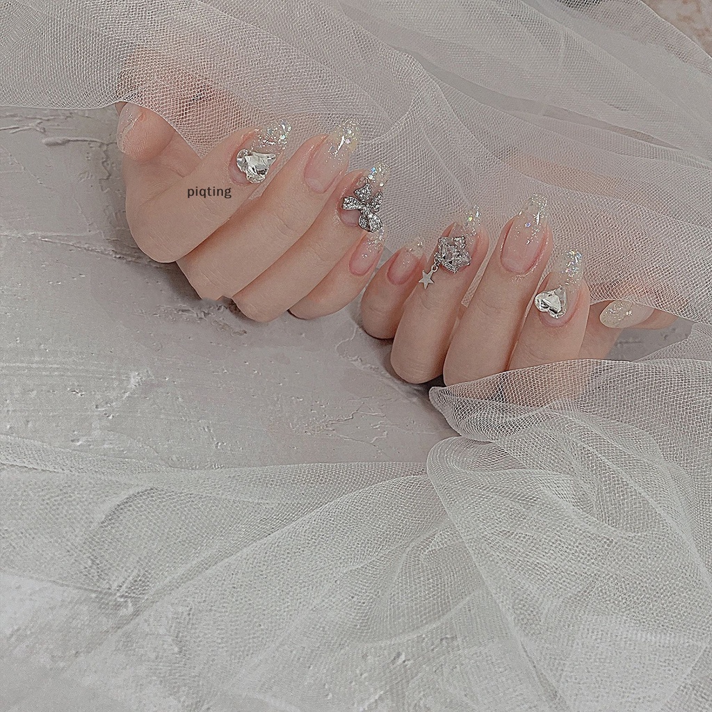 Piqt Set 5 Phụ Kiện Trang Trí Móng Tay Hình Nơ 3d Bằng Hợp Kim Màu Bạc Đính Kim Cương Giả