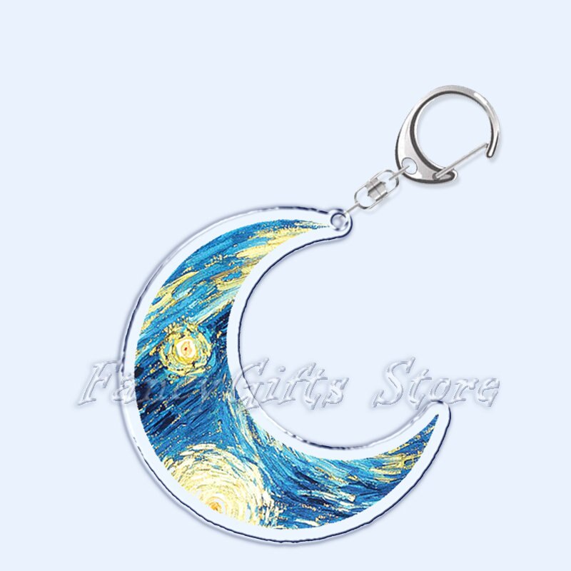 Móc khoá Vincent Van Gogh Art Oil Painting The Starry Night Sunflower in 2 mặt rõ nét Acrylic Phụ kiện trang trí