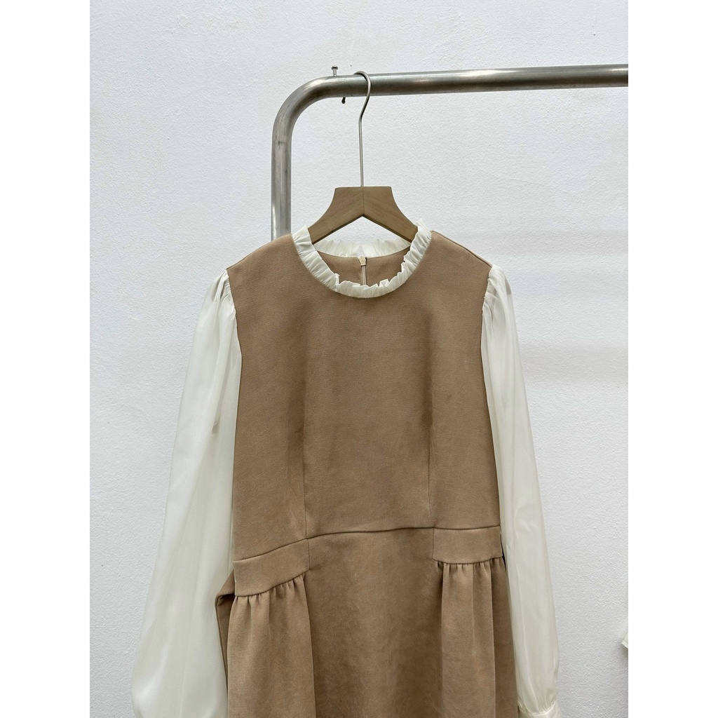 Váy nhung chéo phối cổ bèo tay tơ óng dáng dài V822 SUSSTORE