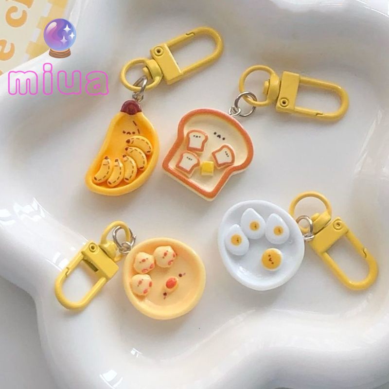 Miua🔮Móc Khóa Trang Trí Ba Lô / Túi Xách Hình Bánh Mì Trứng / Chuối Hoạt Hình Sáng Tạo Dễ Thương