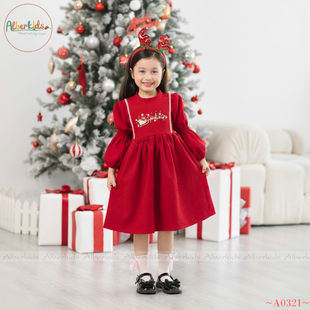 Váy bé gái thêu noel ALBERKIDS công chúa xinh đẹp cho trẻ em 2,3,4,5,6,7,8,9,10,11,12 tuổi A0321