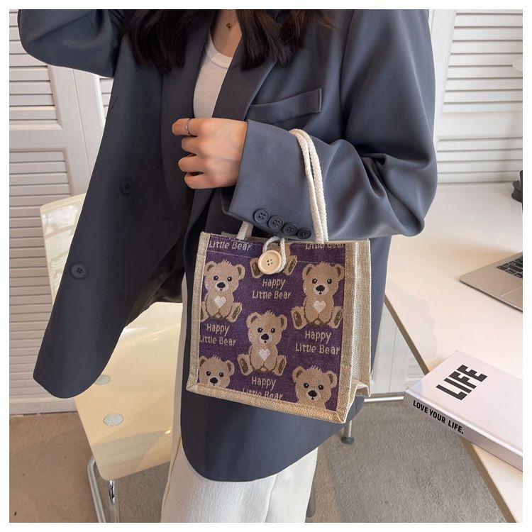 Túi Đựng Hộp Cơm Trưa Bằng Vải Lanh Họa Tiết Hoạt Hình Dễ Thương Phong Cách Hàn Quốc