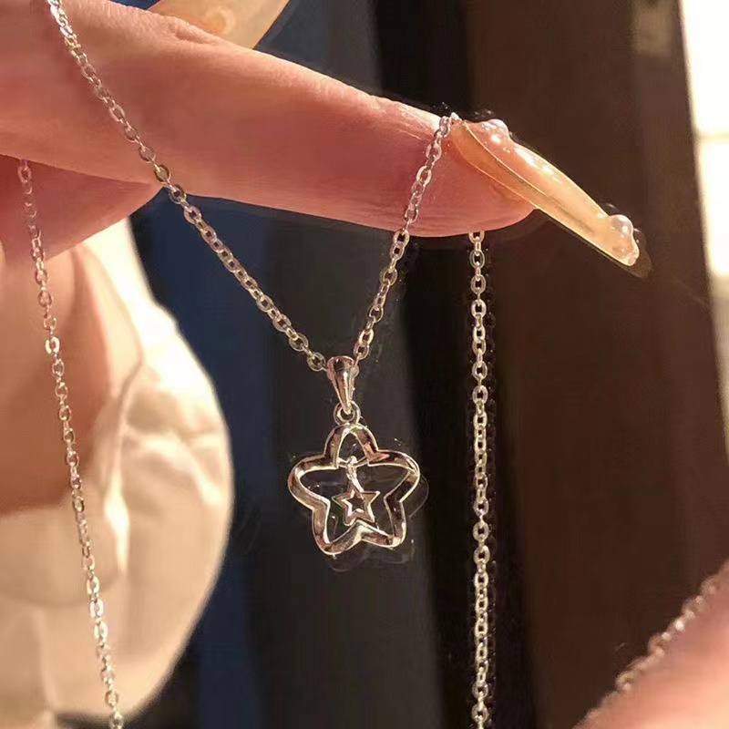 Vòng cổ Mặt Ngôi Sao Nhỏ Rỗng Đính Đá zircon Phong Cách niche Thời Trang Cho Nữ