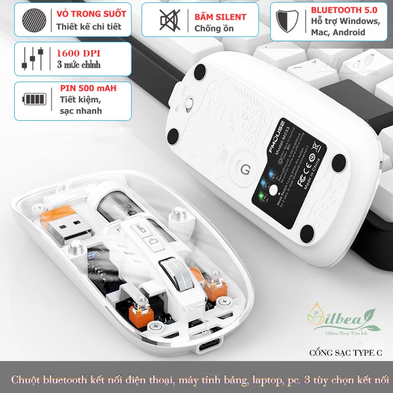 Chuột Bluetooth Không Dây Sạc Pin Trong Suốt M233
