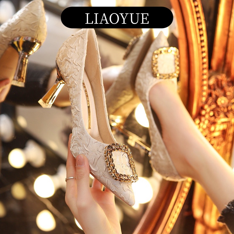 LIAOYUE giày cao gót nữ 2023HOT bít mũi đính tinh thể 2023NEW 21Z23051806