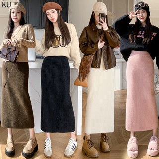 Chân Váy Len Lông Cừu Dày Dặn Lưng Cao Co Giãn Thời Trang Thu Đông Dành Cho Nữ